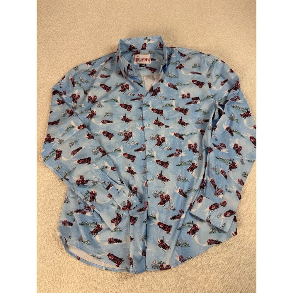 RSVLTS Winter Novelty Long Sleeve Button Down Shirt Its All Downhill From Here L
